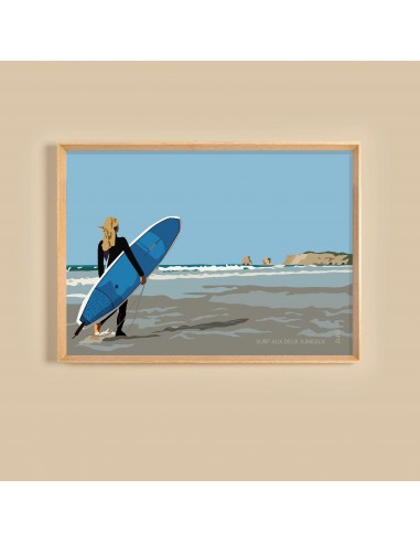 CADRE ILLUSTRATION 50x70 "HENDAYE - SURF AUX 2 JUMEAUX" solde